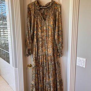 Free People Floral Maxi Dress in Orange and Cream